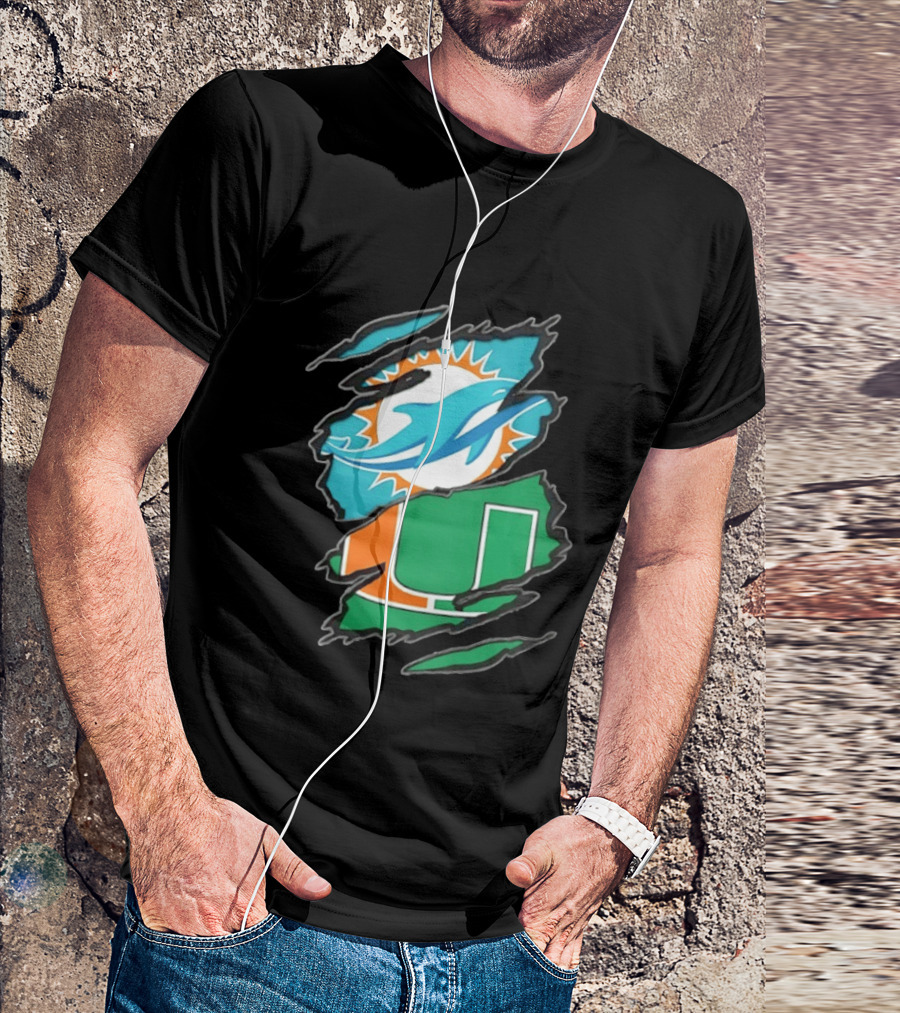 Miami Dolphins And Miami Hurricanes Two Teams One Heart Scratch T-Shirt
