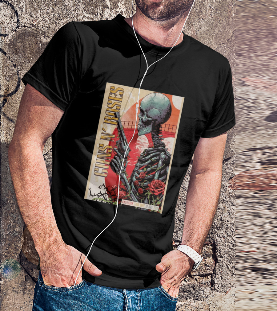Guns N' Roses Amsterdam 18 June 2026 Ziggo Dome Skeleton With Gun And Roses T-Shirt