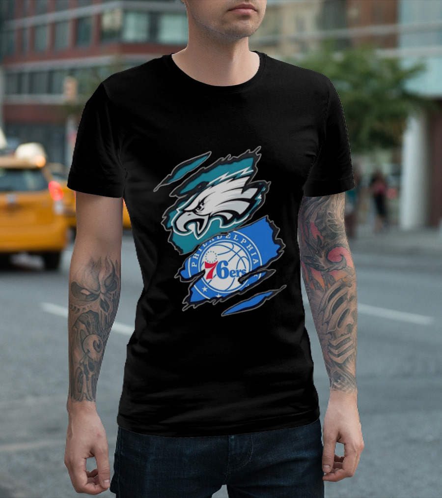 Philadelphia Eagles And Philadelphia 76ers Two Teams One Heart Scratch T-Shirt