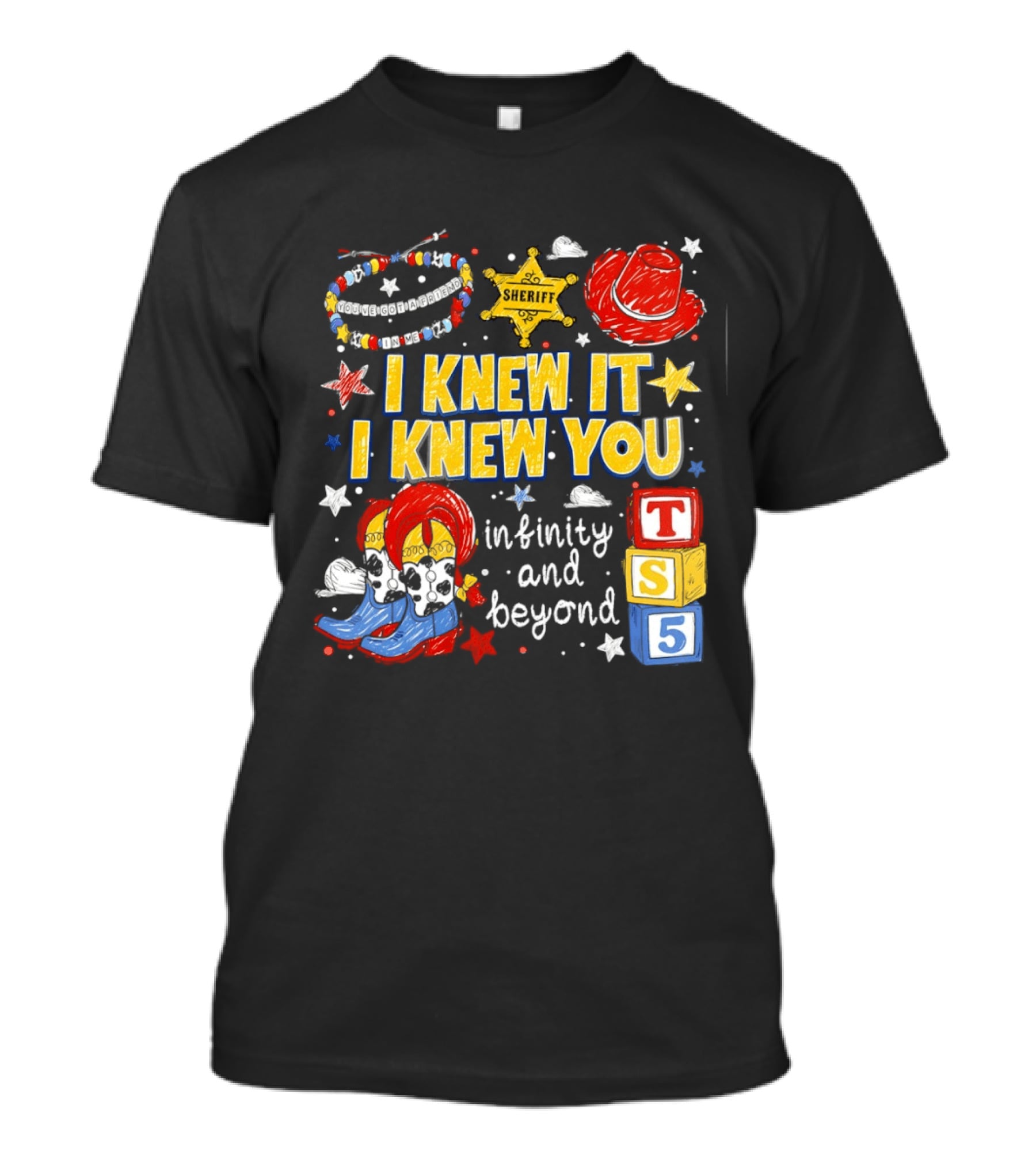 Sheriff Toy Story Cowboy Boots Infinity Blocks Badge I Knew It I Knew You T-Shirt
