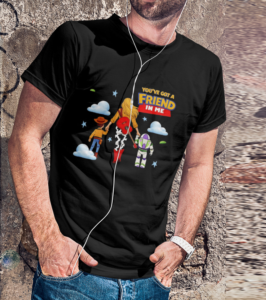You've Got A Friend In Me Woody Buzz Lightyear Woman Walking With Clouds T-Shirt