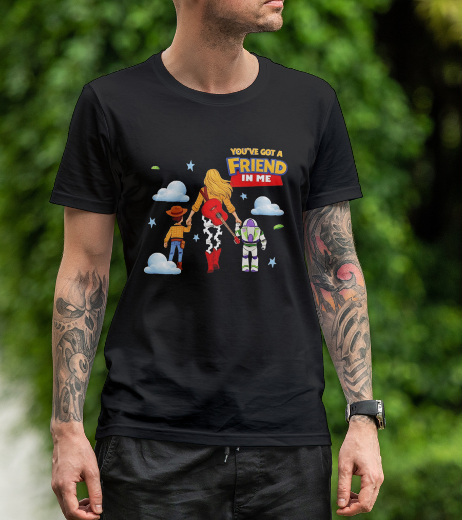 You've Got A Friend In Me Woody Buzz Lightyear Woman Walking With Clouds T-Shirt