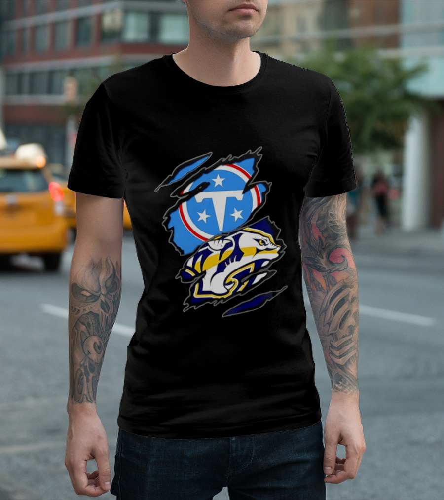 Tennessee Titans Nashville Predators Two Teams One Heart Scratch T-Shirt