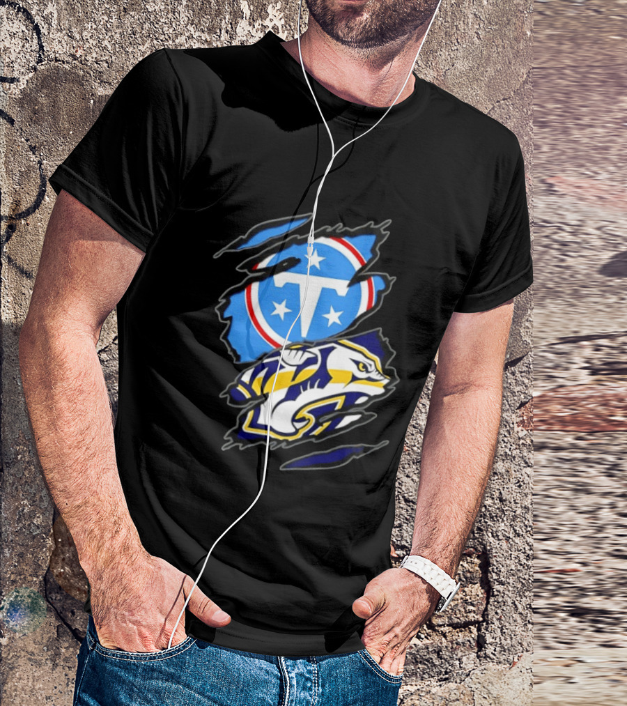 Tennessee Titans Nashville Predators Two Teams One Heart Scratch T-Shirt