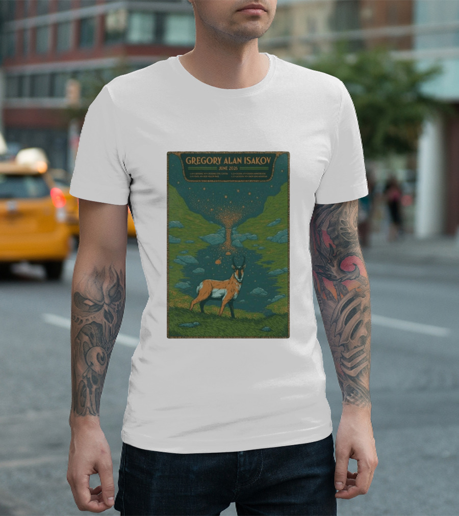 Gregory Alan Isakov June 2026 Tour With Antelope In Lush Mountain Scenery T-Shirt
