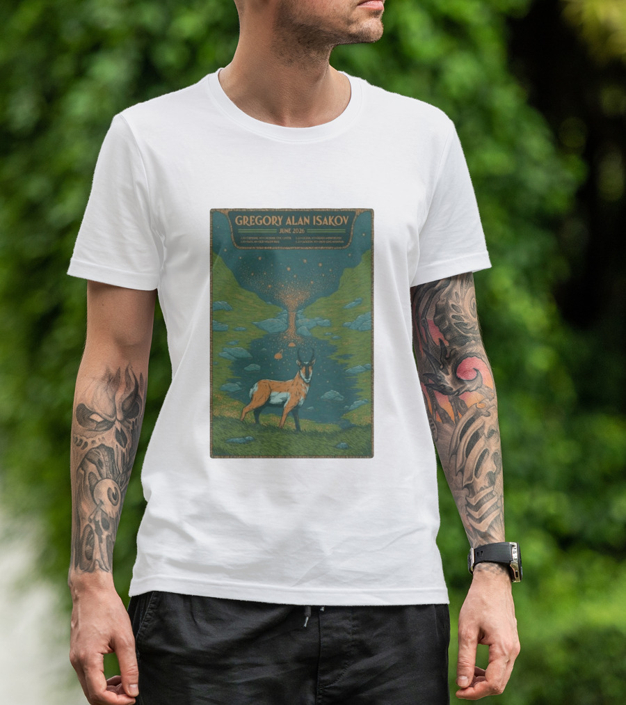 Gregory Alan Isakov June 2026 Tour With Antelope In Lush Mountain Scenery T-Shirt