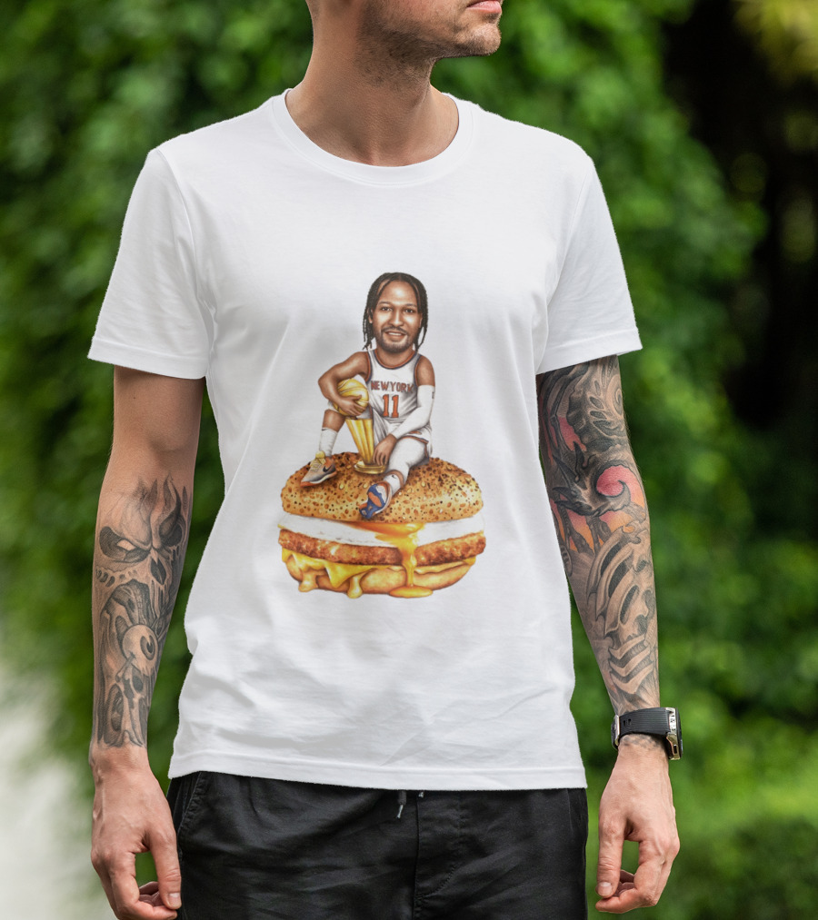 Jalen Brunson New York Knicks Basketball Trophy Egg And Cheese Sandwich T-Shirt