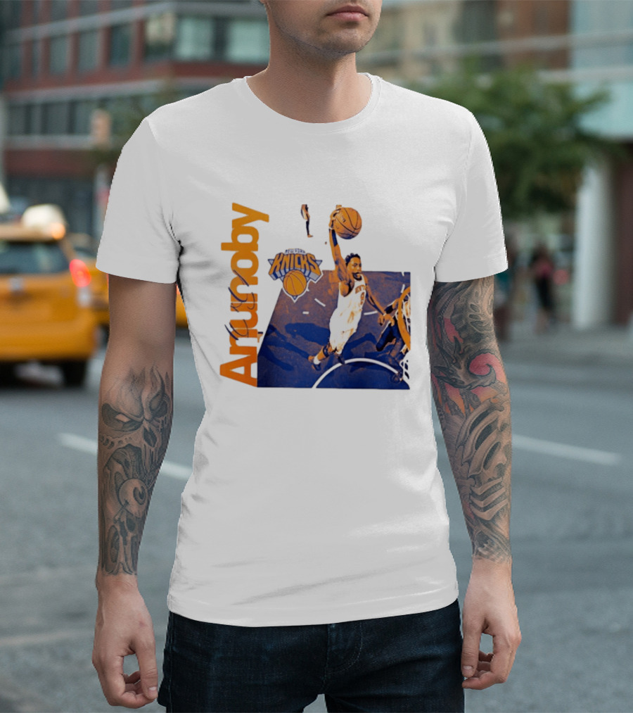 New York Knicks OG Anunoby Player Hype Dunking Action Scene T-Shirt
