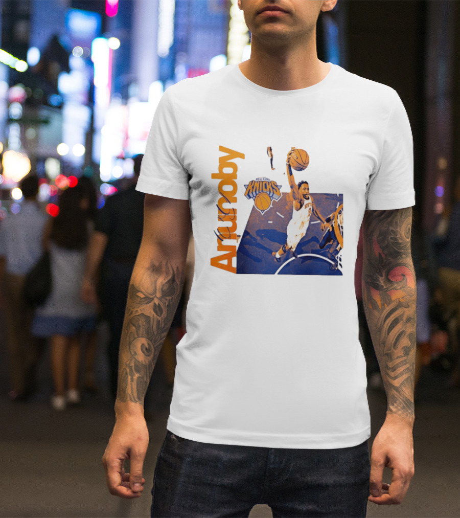 New York Knicks OG Anunoby Player Hype Dunking Action Scene T-Shirt