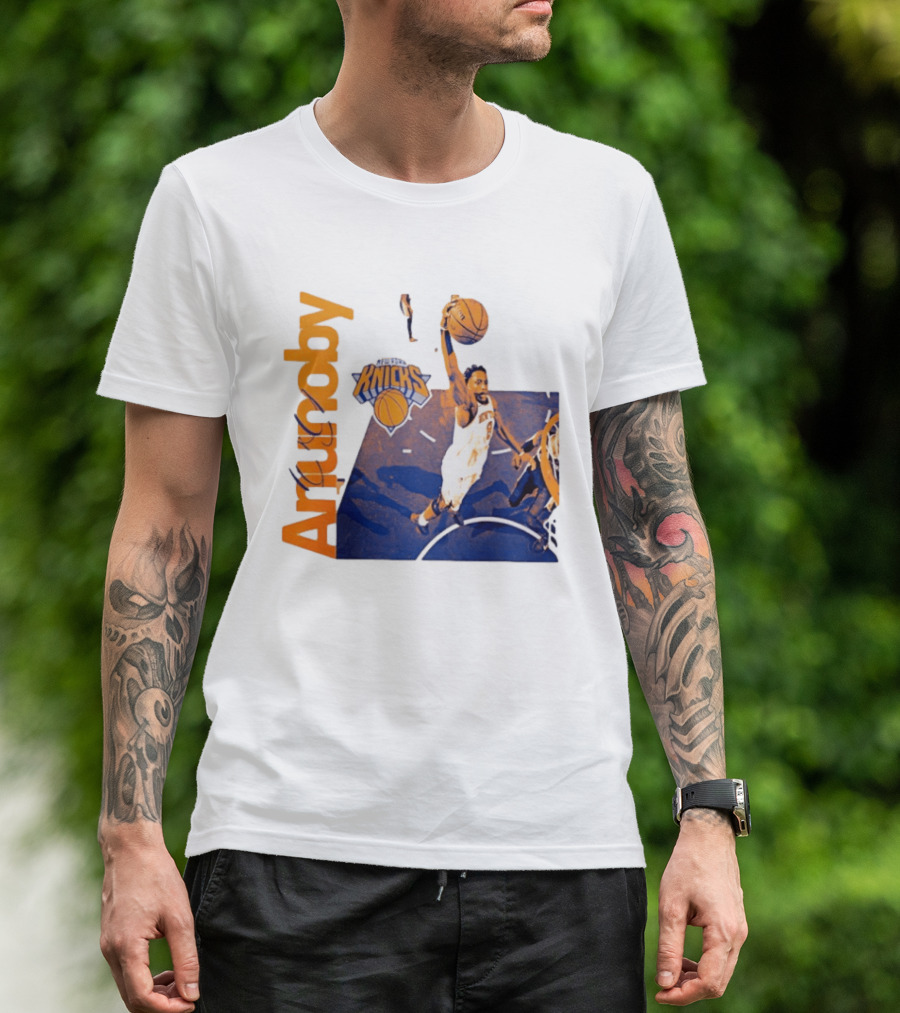 New York Knicks OG Anunoby Player Hype Dunking Action Scene T-Shirt