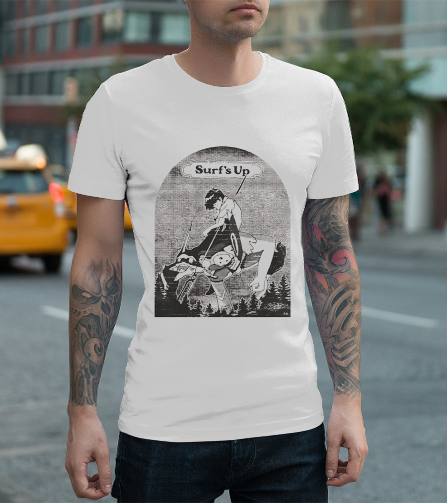 Surf's Up Anime Style Riding Adventure Black And White T-Shirt