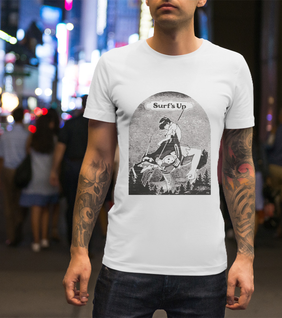 Surf's Up Anime Style Riding Adventure Black And White T-Shirt