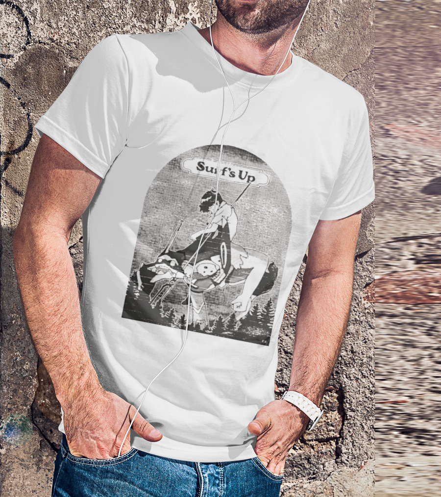 Surf's Up Anime Style Riding Adventure Black And White T-Shirt