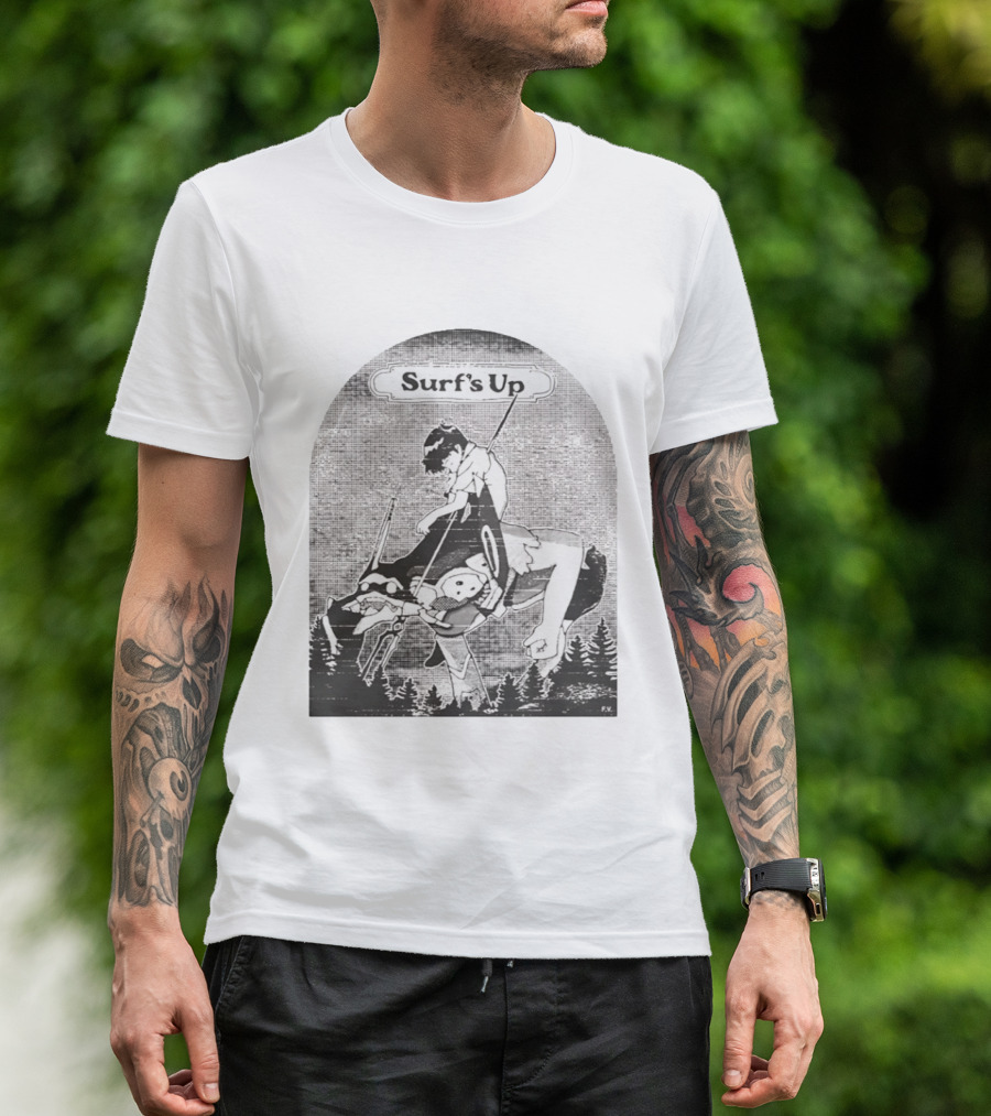Surf's Up Anime Style Riding Adventure Black And White T-Shirt