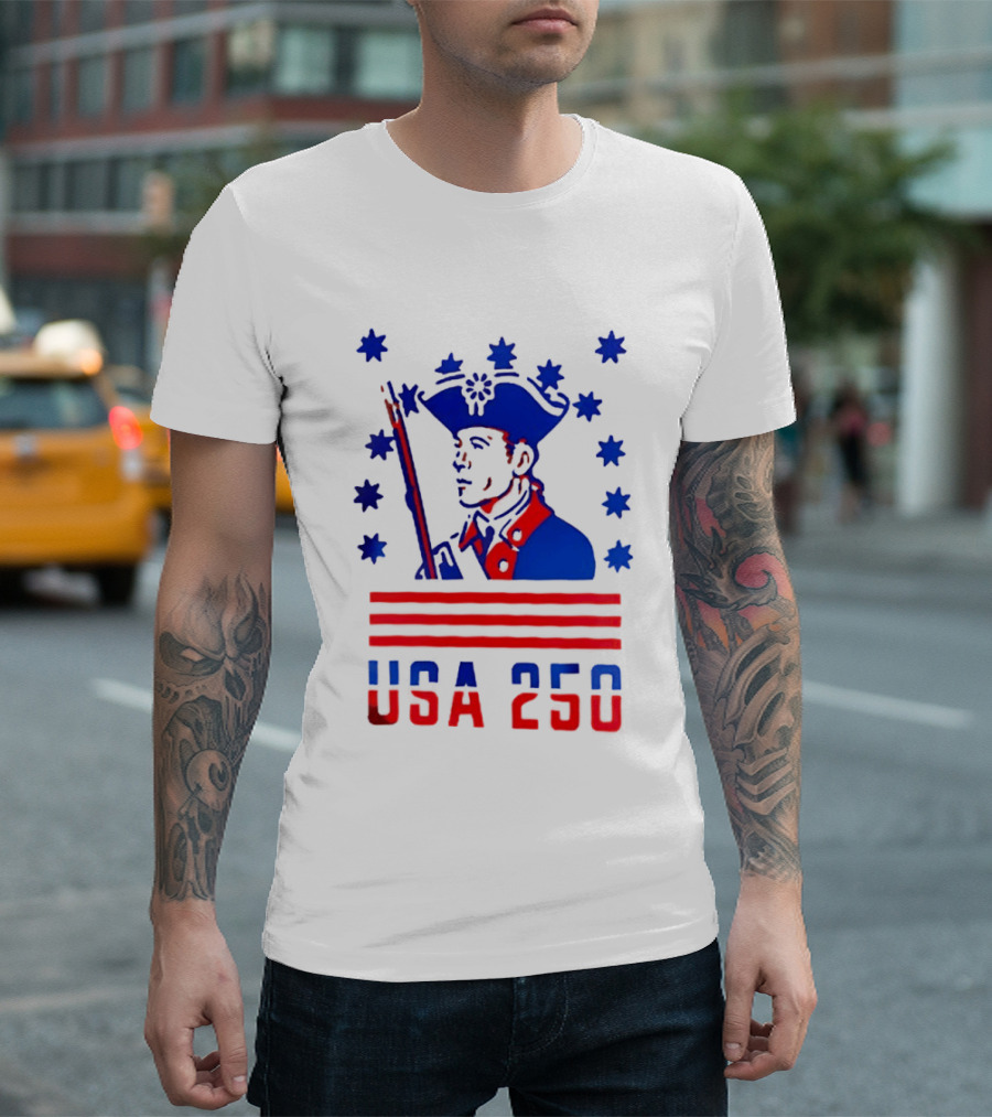 USA 250 Minuteman Stars Stripes Patriotic America 250th Anniversary T-Shirt