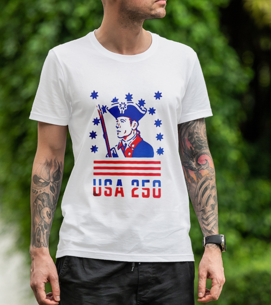 USA 250 Minuteman Stars Stripes Patriotic America 250th Anniversary T-Shirt