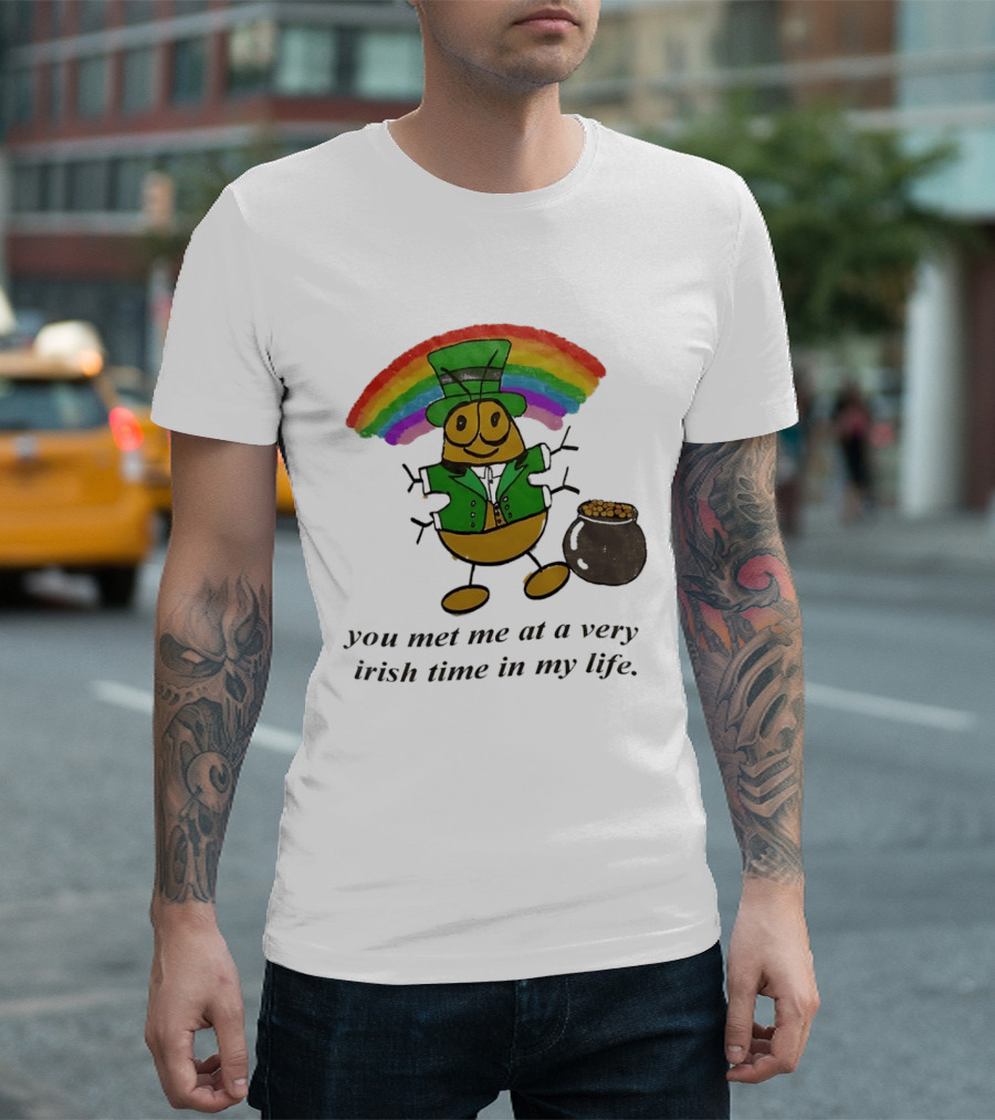 You Met Me At A Very Irish Time In My Life Rainbow Leprechaun Pot Of Gold T-Shirt