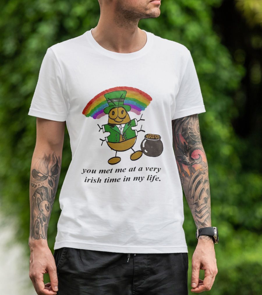 You Met Me At A Very Irish Time In My Life Rainbow Leprechaun Pot Of Gold T-Shirt