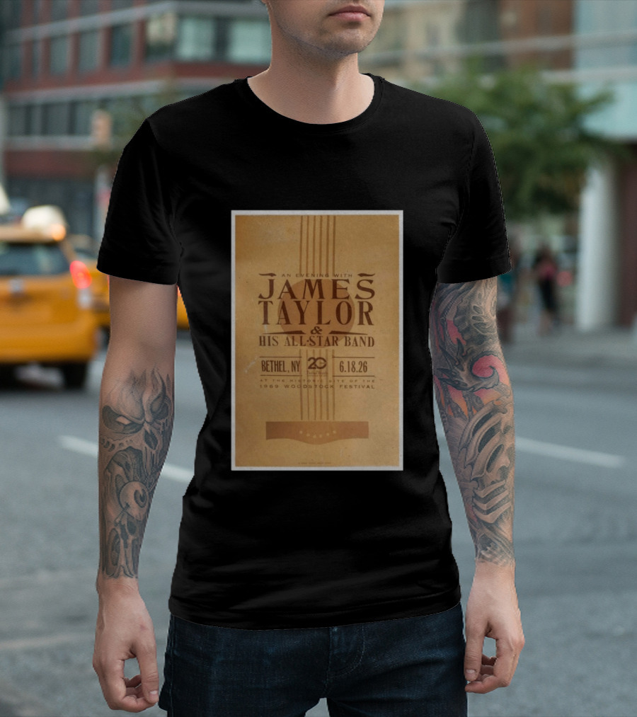 An Evening With James Taylor His All Star Band Bethel NY June 18 2026 Woodstock Festival T-Shirt