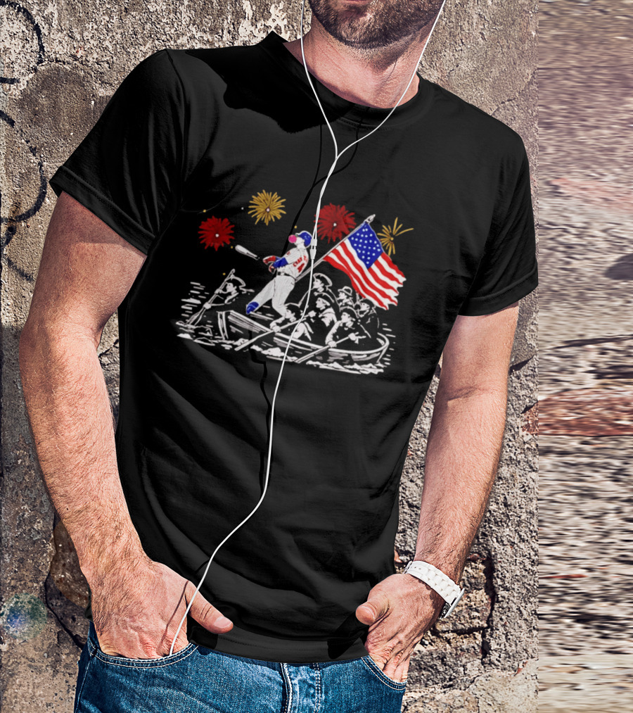 PCA Cubs Crossing The Delaware Patriotic Baseball Fireworks Celebration T-Shirt