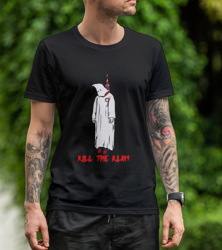 Ku Klux Klan Kill The Klan Message With Hooded Figure And Red Cross T-Shirt