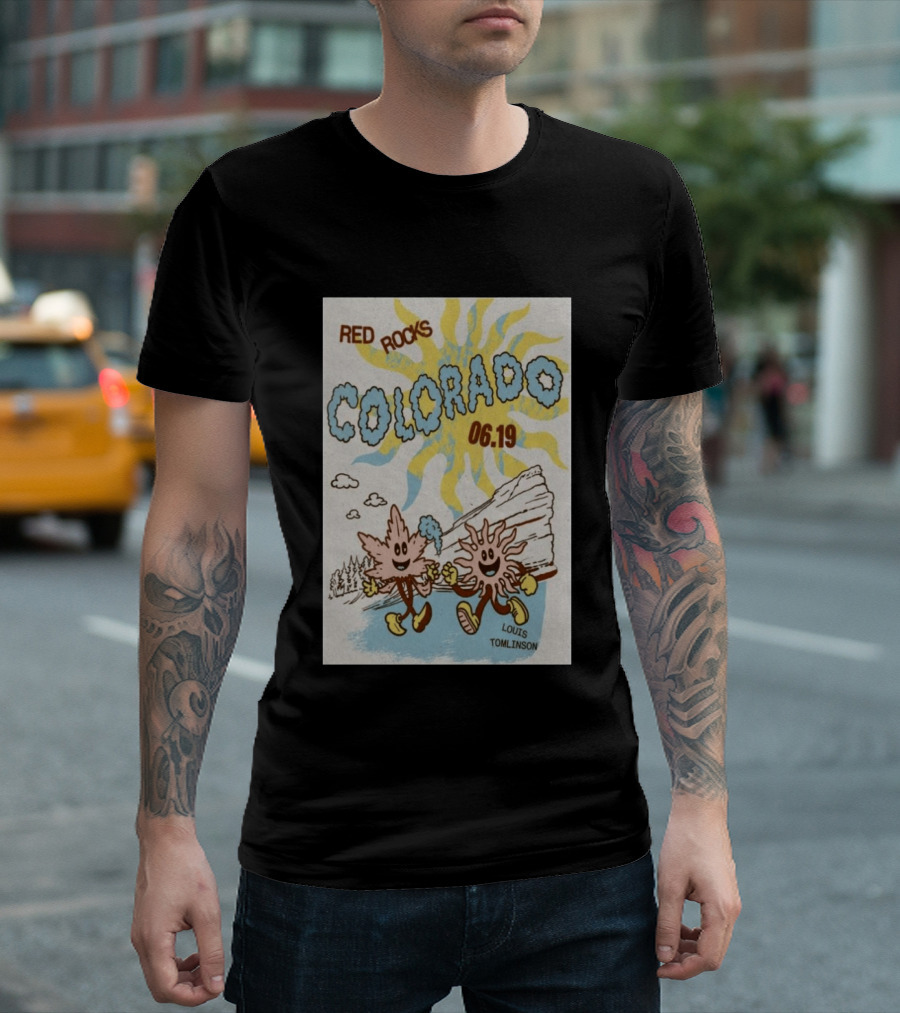Red Rocks Colorado June 19 Louis Tomlinson Rockies Sun And Leaf Characters T-Shirt