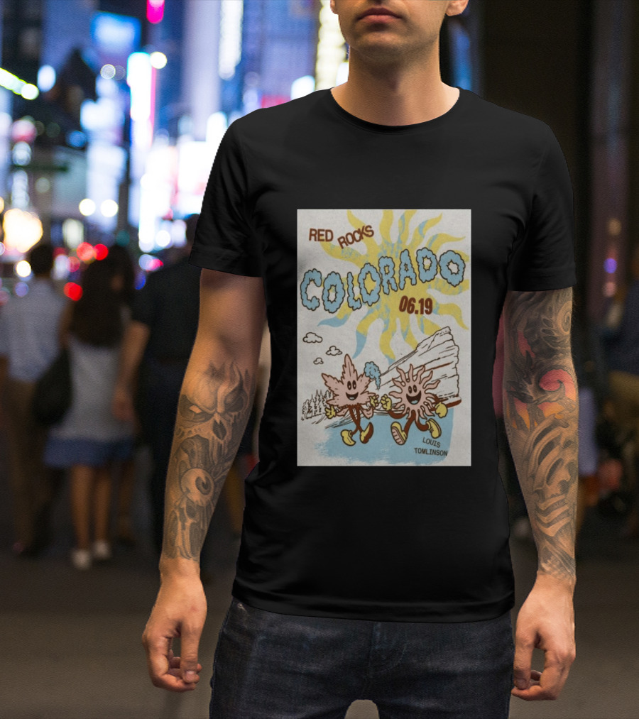 Red Rocks Colorado June 19 Louis Tomlinson Rockies Sun And Leaf Characters T-Shirt