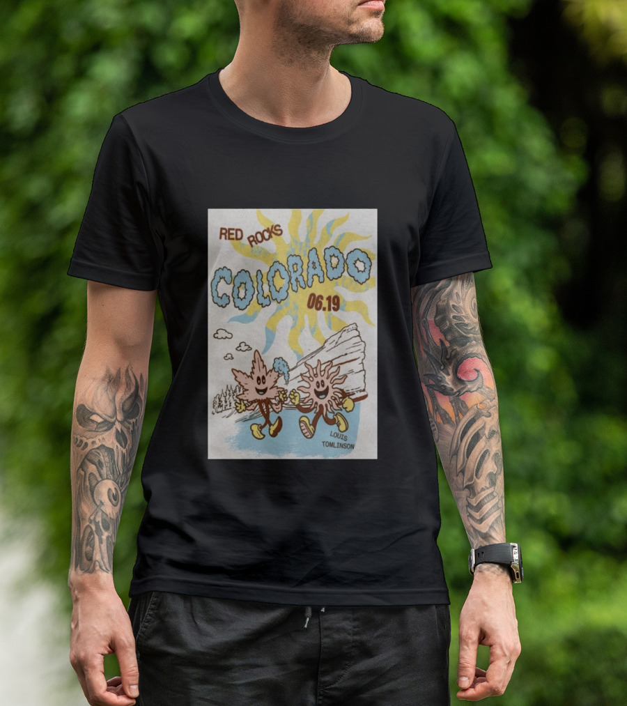 Red Rocks Colorado June 19 Louis Tomlinson Rockies Sun And Leaf Characters T-Shirt