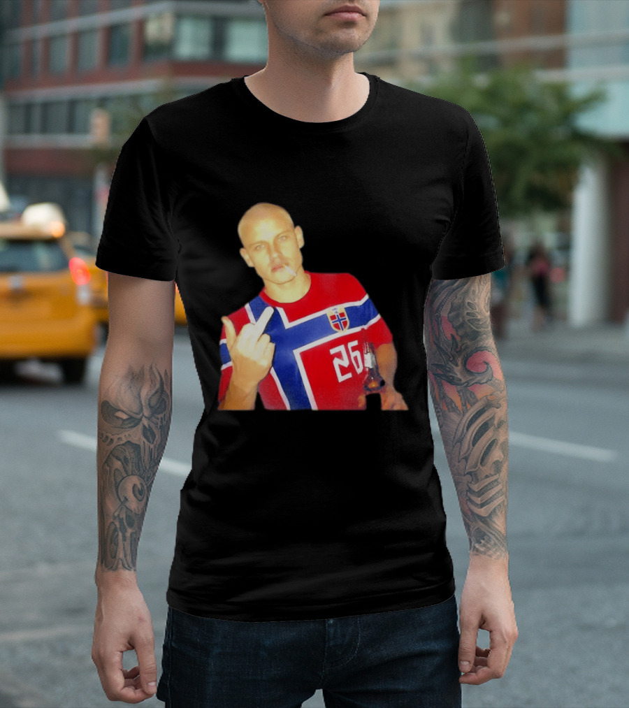 Erling Haaland Norway National Football Team 26 Middle Finger Gesture Jersey T-Shirt
