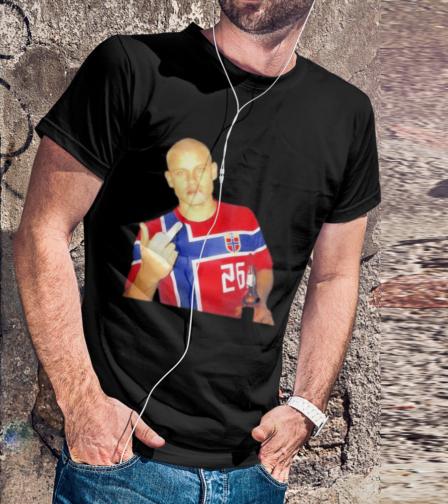 Erling Haaland Norway National Football Team 26 Middle Finger Gesture Jersey T-Shirt