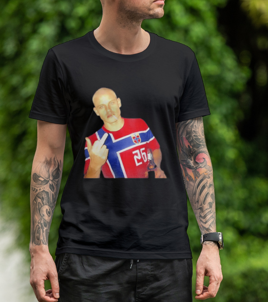 Erling Haaland Norway National Football Team 26 Middle Finger Gesture Jersey T-Shirt