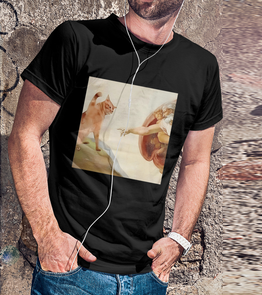 Floppa Meets Creation In Iconic God Touching Fingers Scene T-Shirt