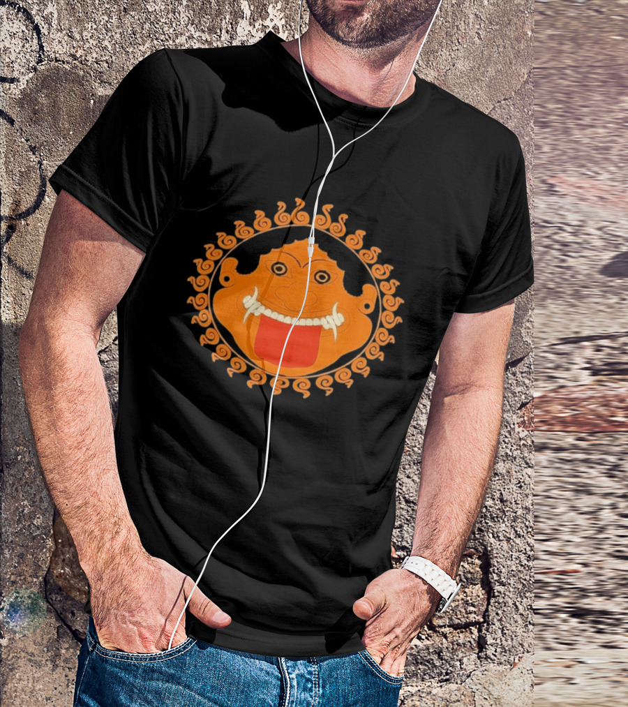Medusa Gorgon Greek Mythology Monstrous Mask Icon With Orange Spirals T-Shirt