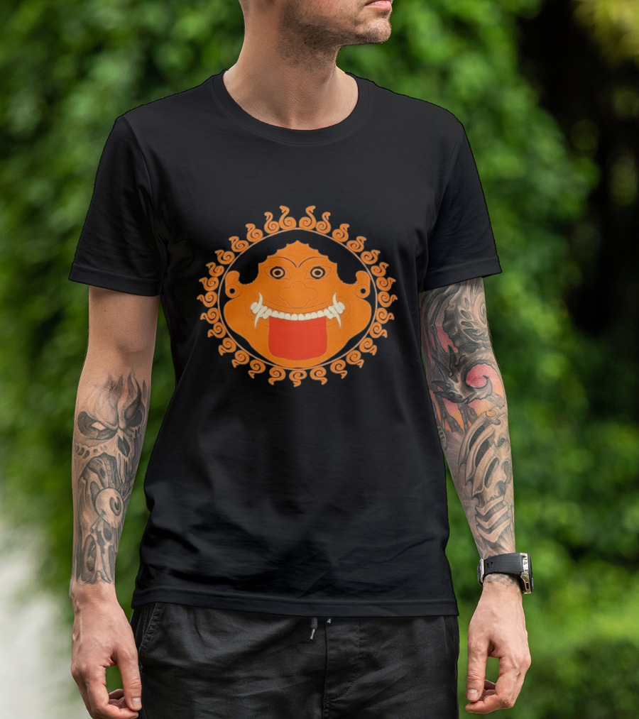 Medusa Gorgon Greek Mythology Monstrous Mask Icon With Orange Spirals T-Shirt