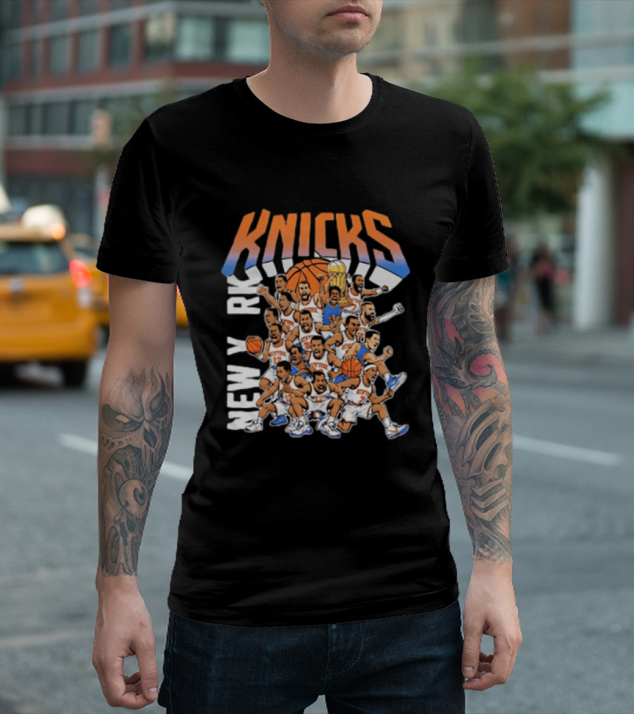 New York Knicks Comic Style Team Collage Basketball Players T-Shirt