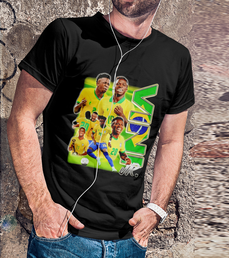 Vinicius Junior Brazil Number 10 Yellow Green Soccer Team Collage T-Shirt