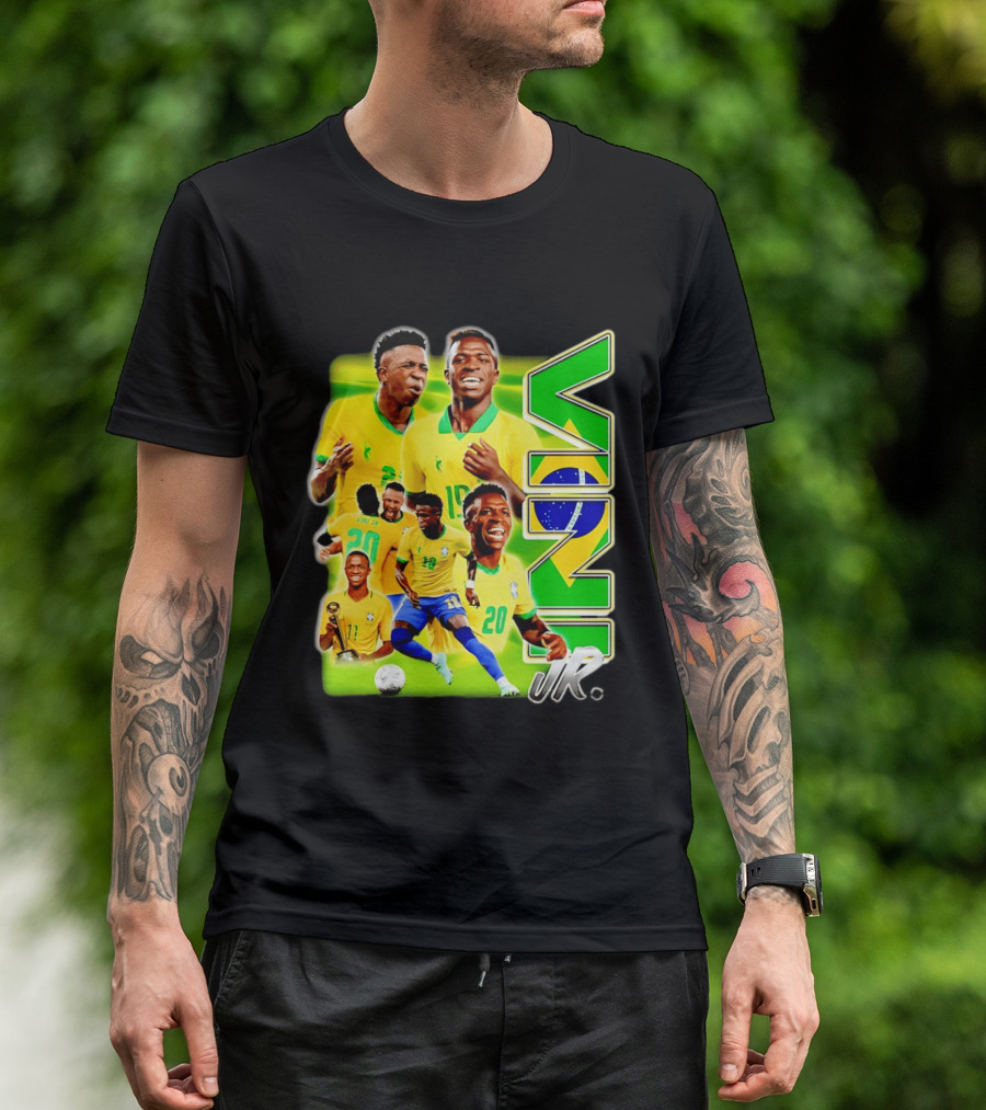 Vinicius Junior Brazil Number 10 Yellow Green Soccer Team Collage T-Shirt