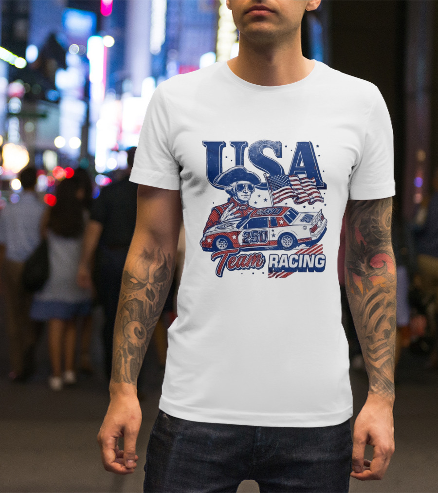 USA Team Racing 250 George Washington American Flag T-Shirt