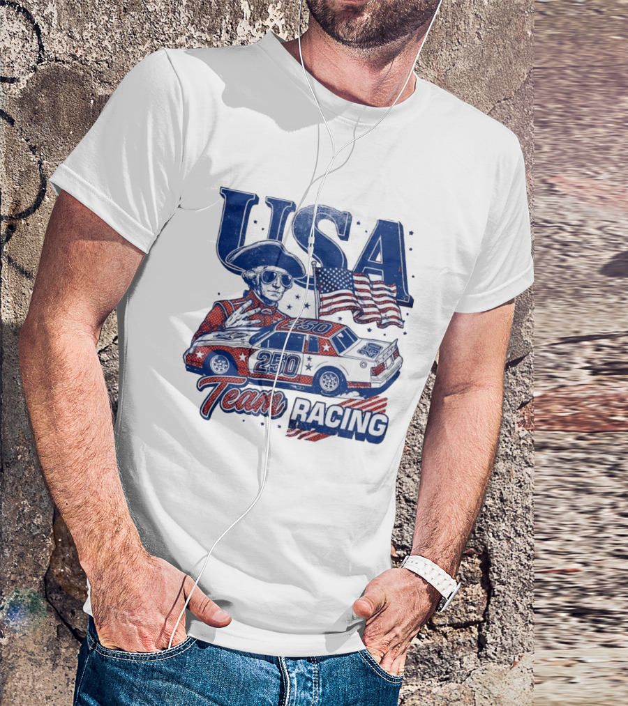USA Team Racing 250 George Washington American Flag T-Shirt