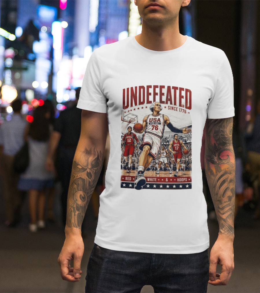 Undefeated USA Basketball Since 1776 Red White Hoops George Washington T-Shirt