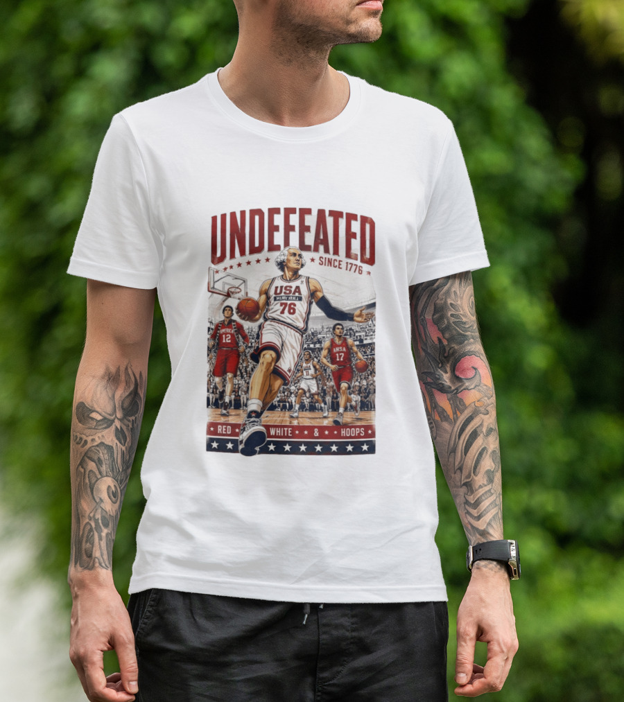 Undefeated USA Basketball Since 1776 Red White Hoops George Washington T-Shirt