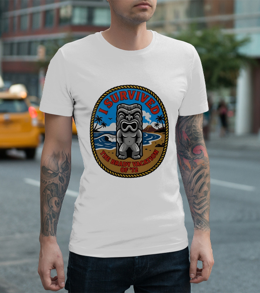 I Survived The Brady Vacation Of '72 Tiki Idol Ocean Scene T-Shirt