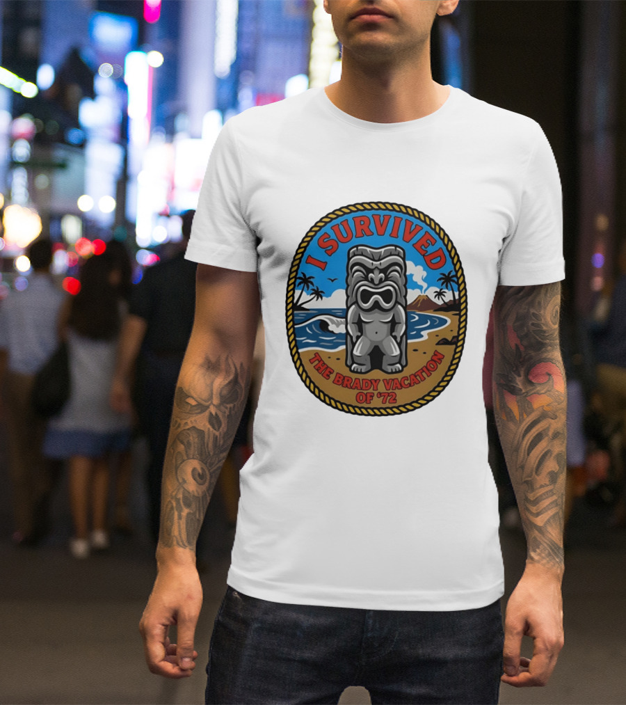I Survived The Brady Vacation Of '72 Tiki Idol Ocean Scene T-Shirt