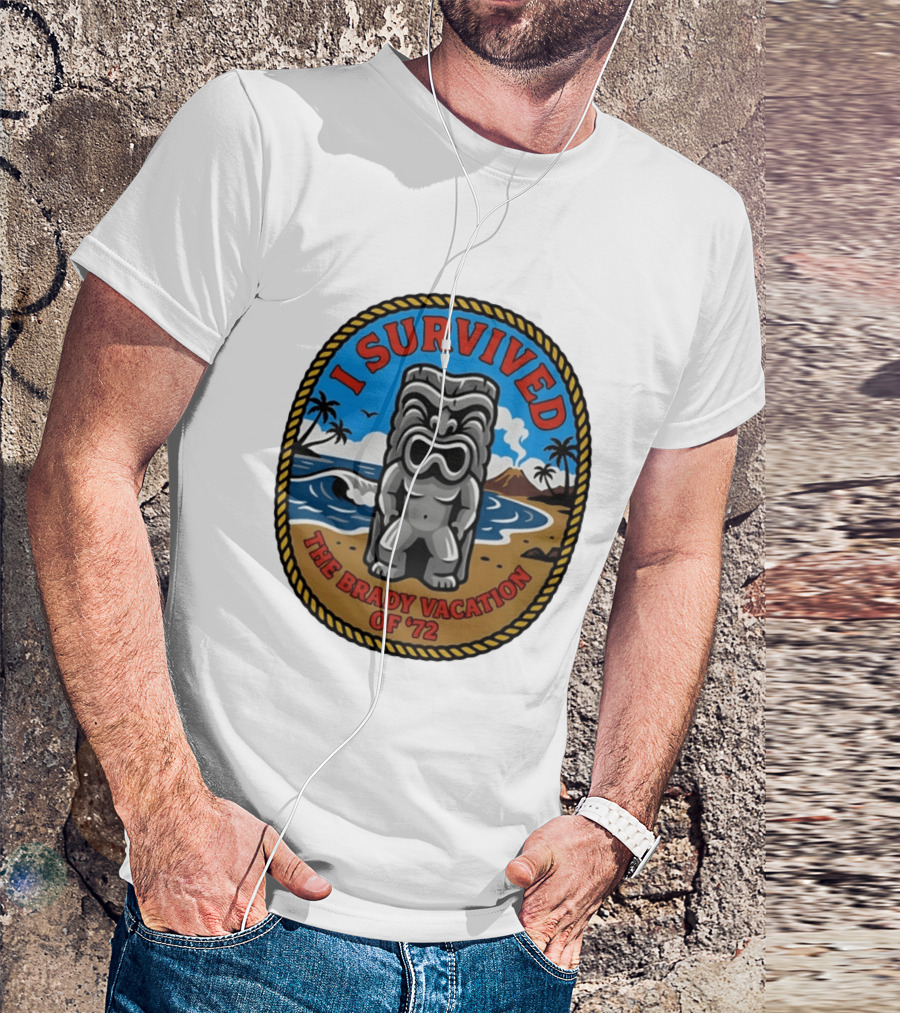 I Survived The Brady Vacation Of '72 Tiki Idol Ocean Scene T-Shirt