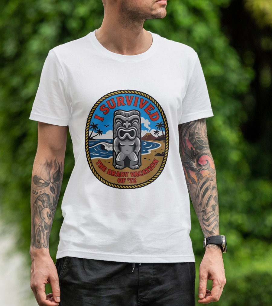 I Survived The Brady Vacation Of '72 Tiki Idol Ocean Scene T-Shirt