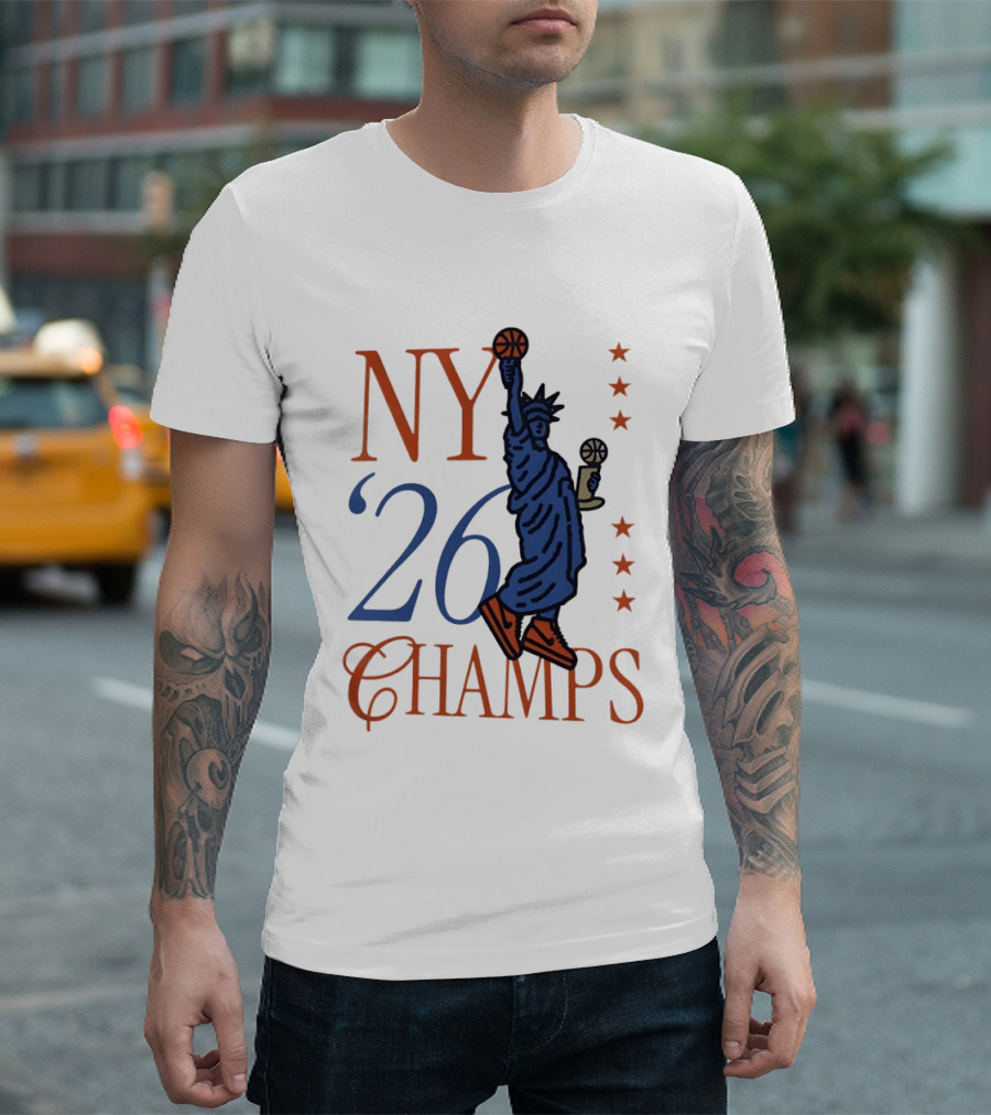 NY 26 Champs Statue Liberty Basketball Trophy T-Shirt