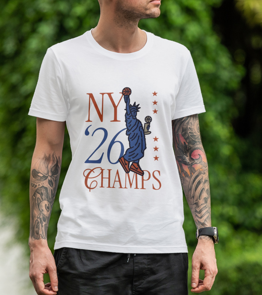 NY 26 Champs Statue Liberty Basketball Trophy T-Shirt