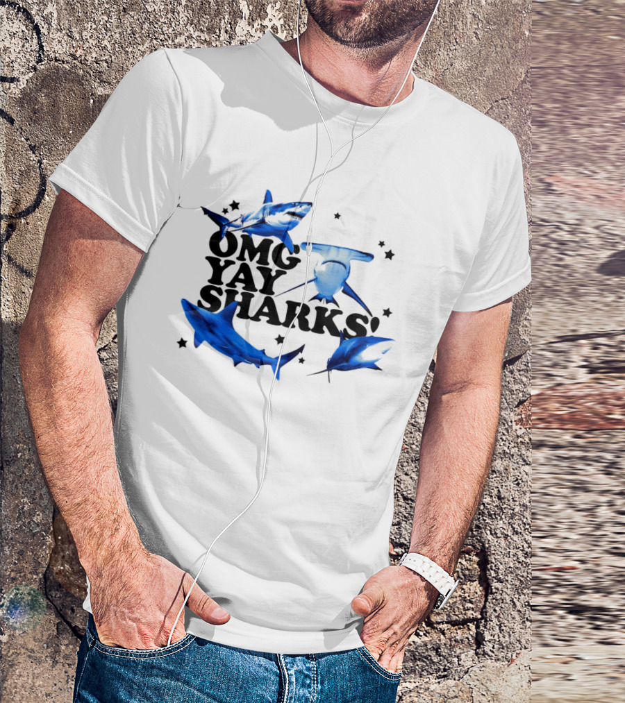 OMG Yay Sharks Ocean Life Marine Biology With Blue Shark Images T-Shirt