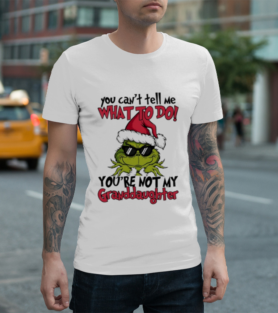 You Can't Tell Me What To Do You're Not My Granddaughter Grinch Santa Hat T-Shirt