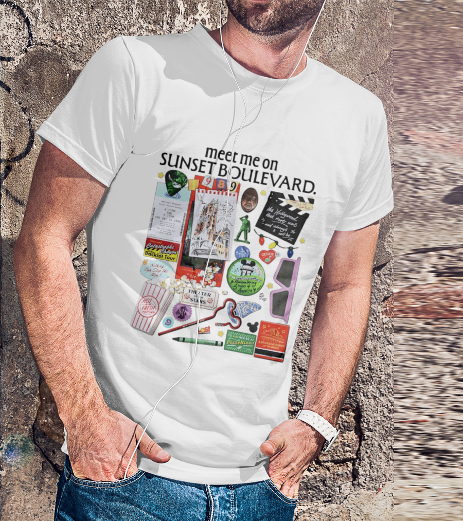 Meet Me On Sunset Boulevard Hollywood Tower Of Terror Theater Of The Stars Pizza Rizzo 3D Glasses Collage T-Shirt